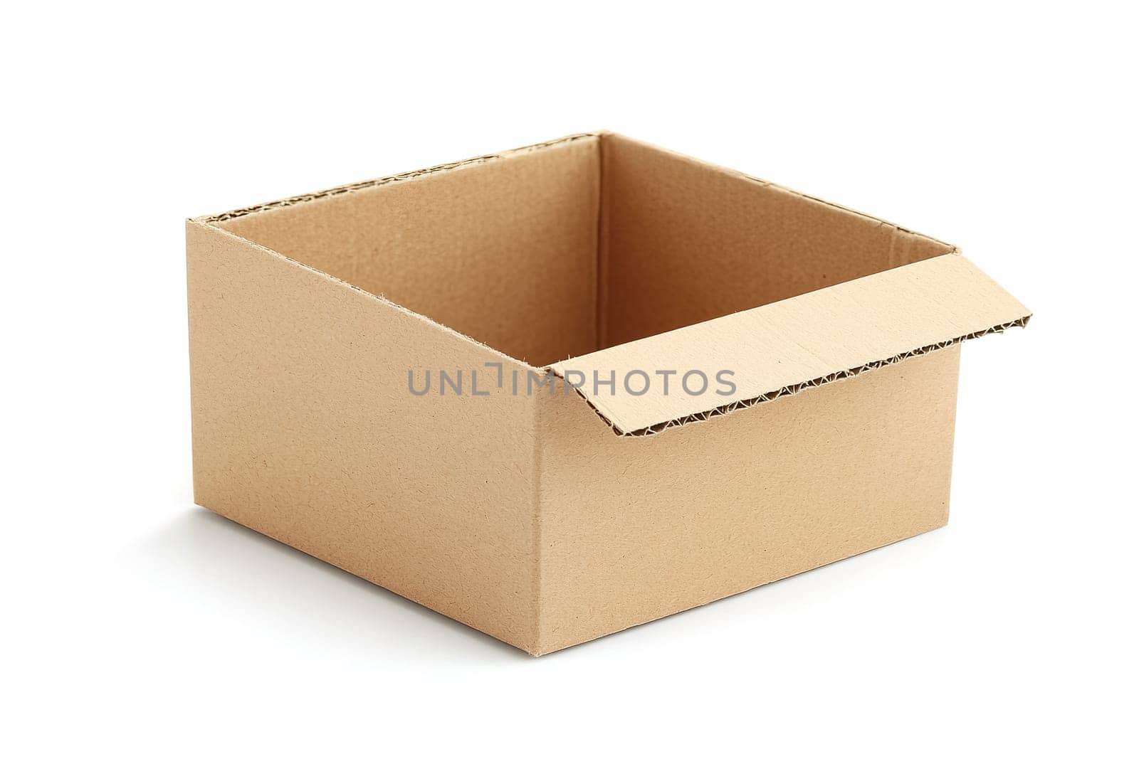 A plain, empty cardboard box sits on a clean white surface, suitable for storing or shipping various items. Its simple design enhances any organizational setup.
