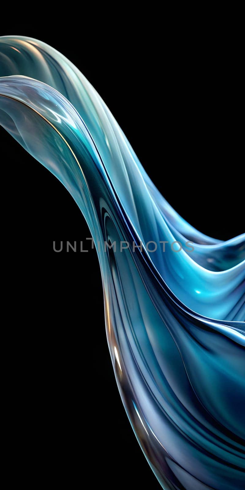A graceful and vibrant flow of blue hues twists and turns against a deep black background, creating a sense of motion and elegance that captivates the viewer.