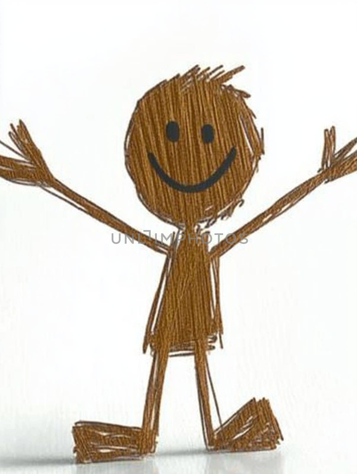 Joyful stick figure with open arms radiates happiness and positivity in a simple doodle on a white background, embodying enthusiasm and cheerfulness