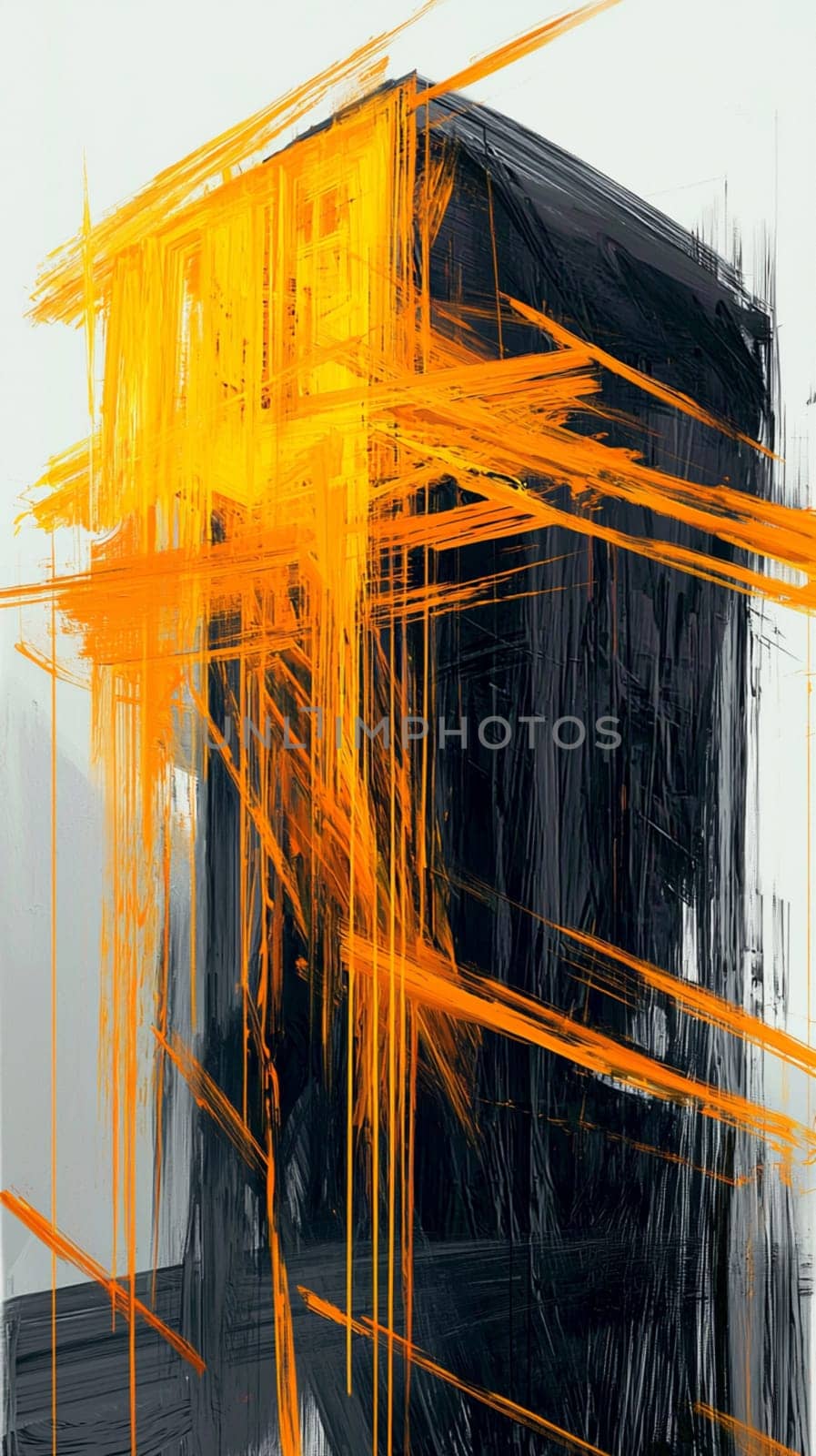 Abstract modern art painting texture featuring vibrant orange and black brushstrokes, creating a dynamic and energetic composition