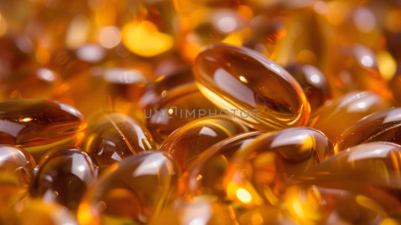 Omega-3 fish oil capsules on a dark wooden background. selective focus. Generative AI, medical