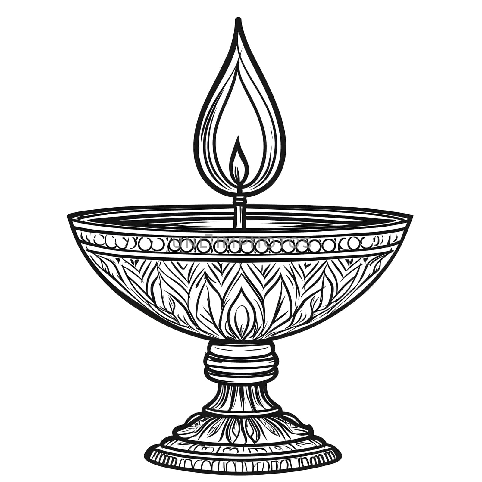 A detailed black and white drawing of an ornate candle holder with a single flame, representing light, faith, and hope.