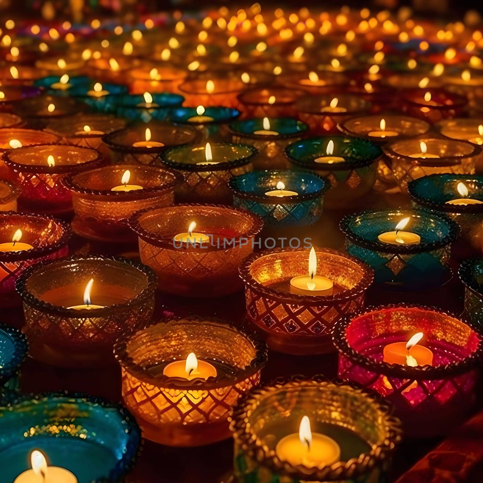 A close-up image of many candles burning brightly in the dark, creating a warm and inviting atmosphere.
