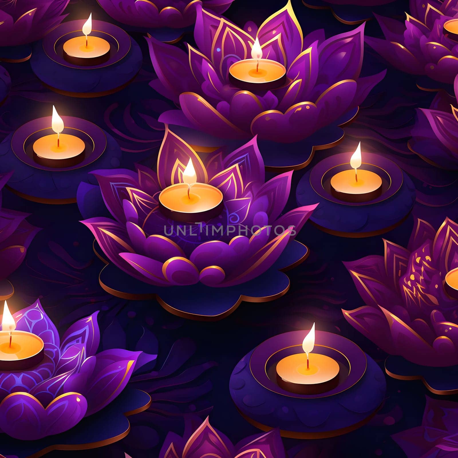 Purple Lotus Candles lit against a dark background.