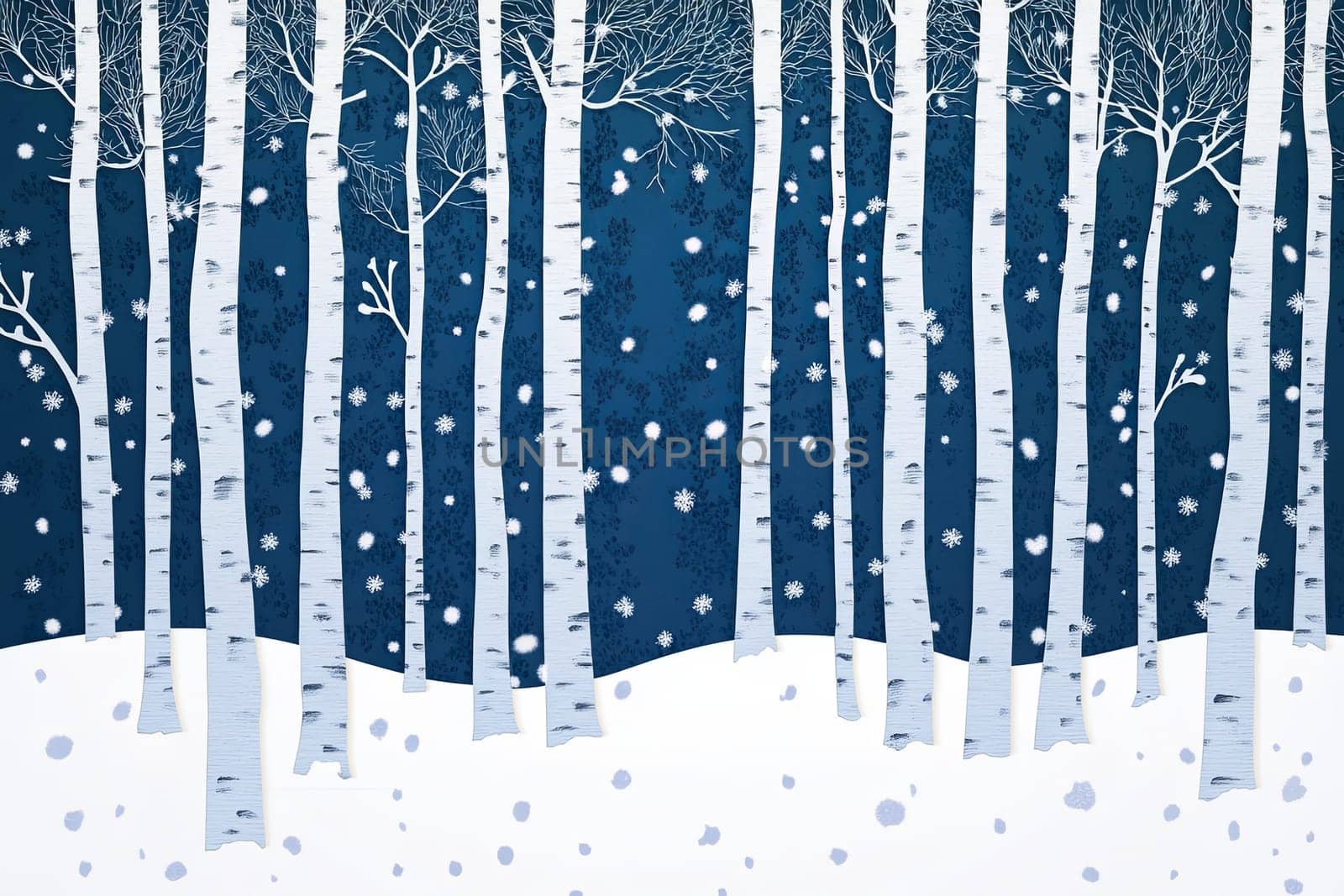 Image of birch forest in winter on blue background. High quality photo