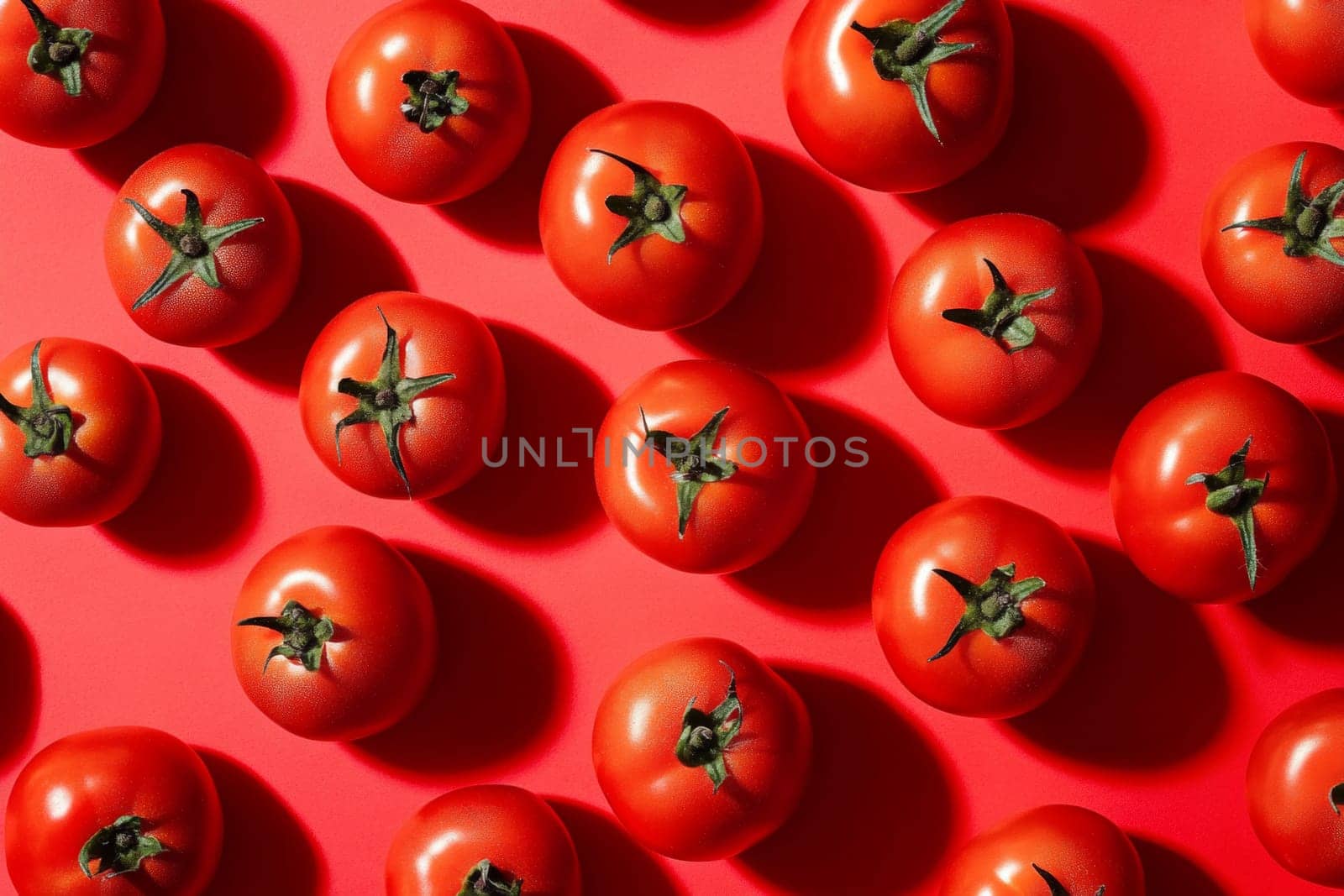 Red juicy tomatoes on a red background. High quality photo