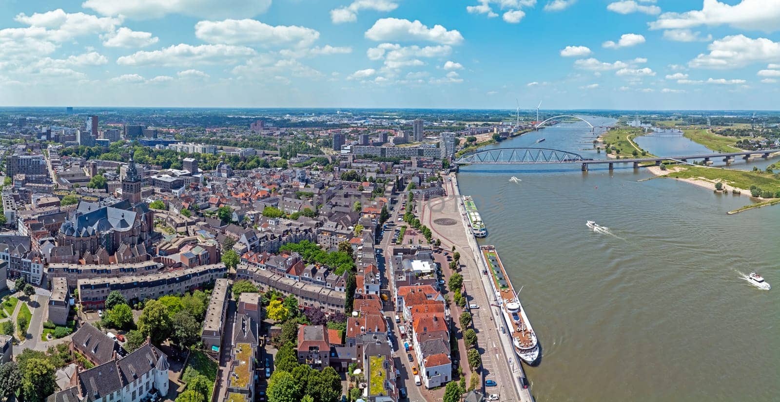 Aerial panorama from the historical city Nijmegen at the river Waal in the Netherlands