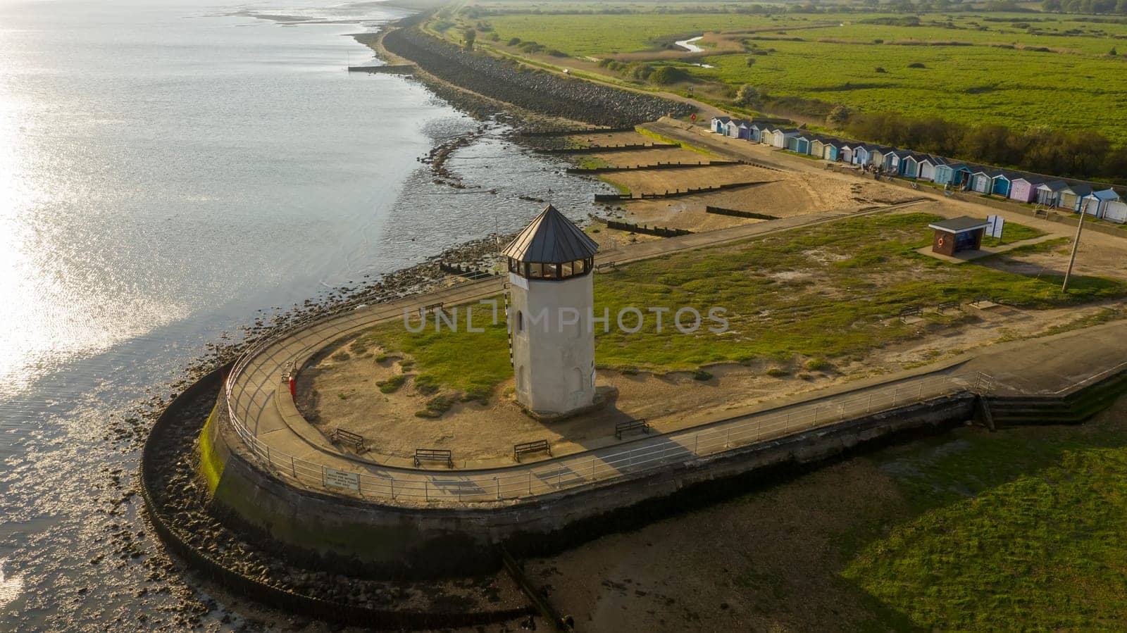 Brightlingsea lighthouse tower at sunset with stunning light special seaside day, Essex, England, UK