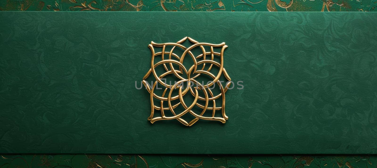 A sophisticated st. patrick's day card featuring a gold celtic knot shaped like a shamrock on an emerald green background, showcasing intricate design and luxury, perfect for festive and upscale greetings.