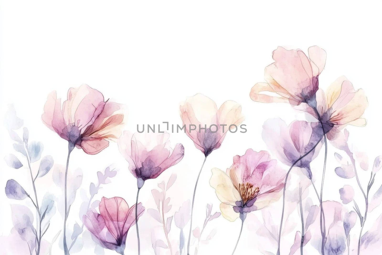 Flowers painted with watercolors on a white background. High quality photo