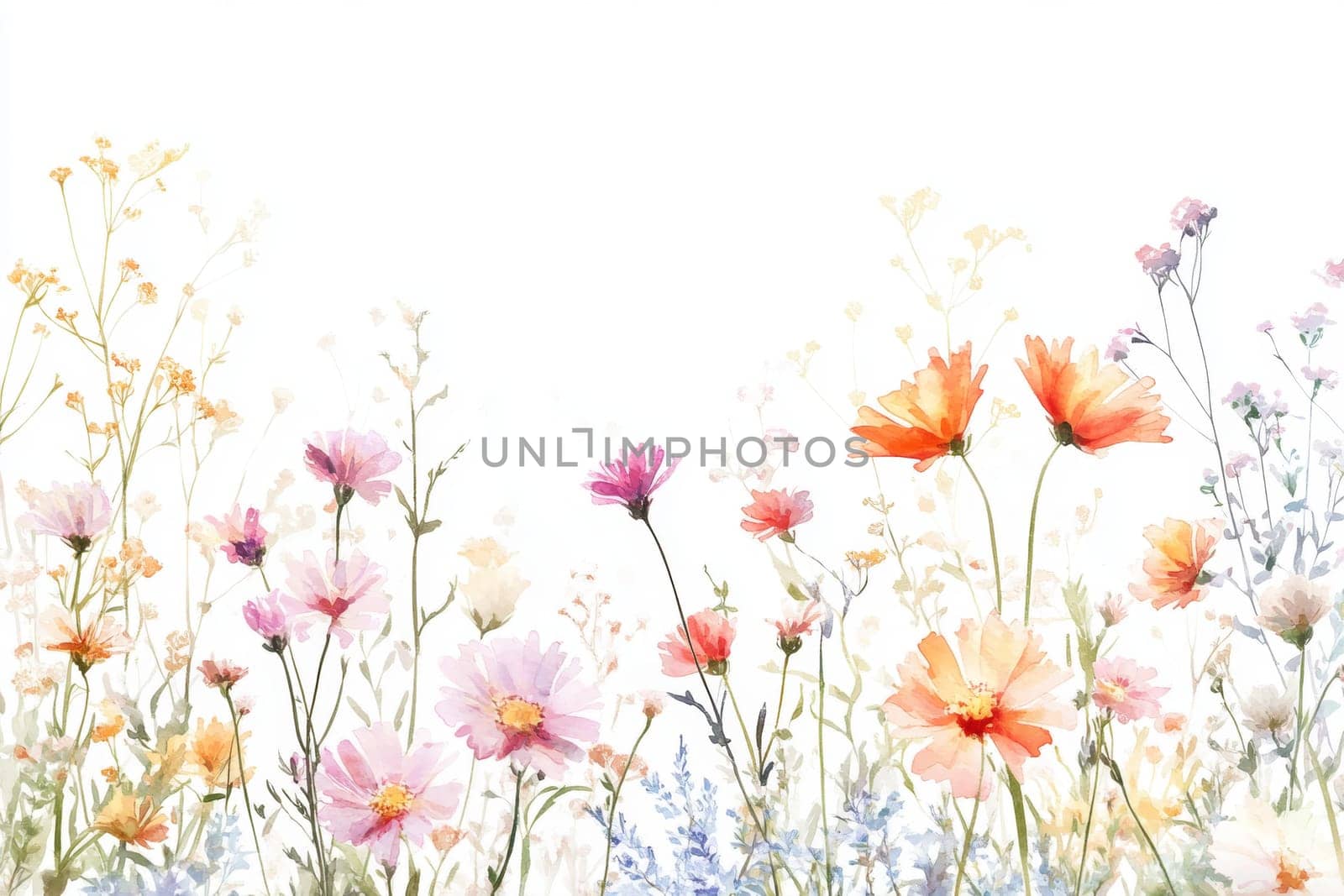 Flowers painted with watercolors on a white background. High quality photo