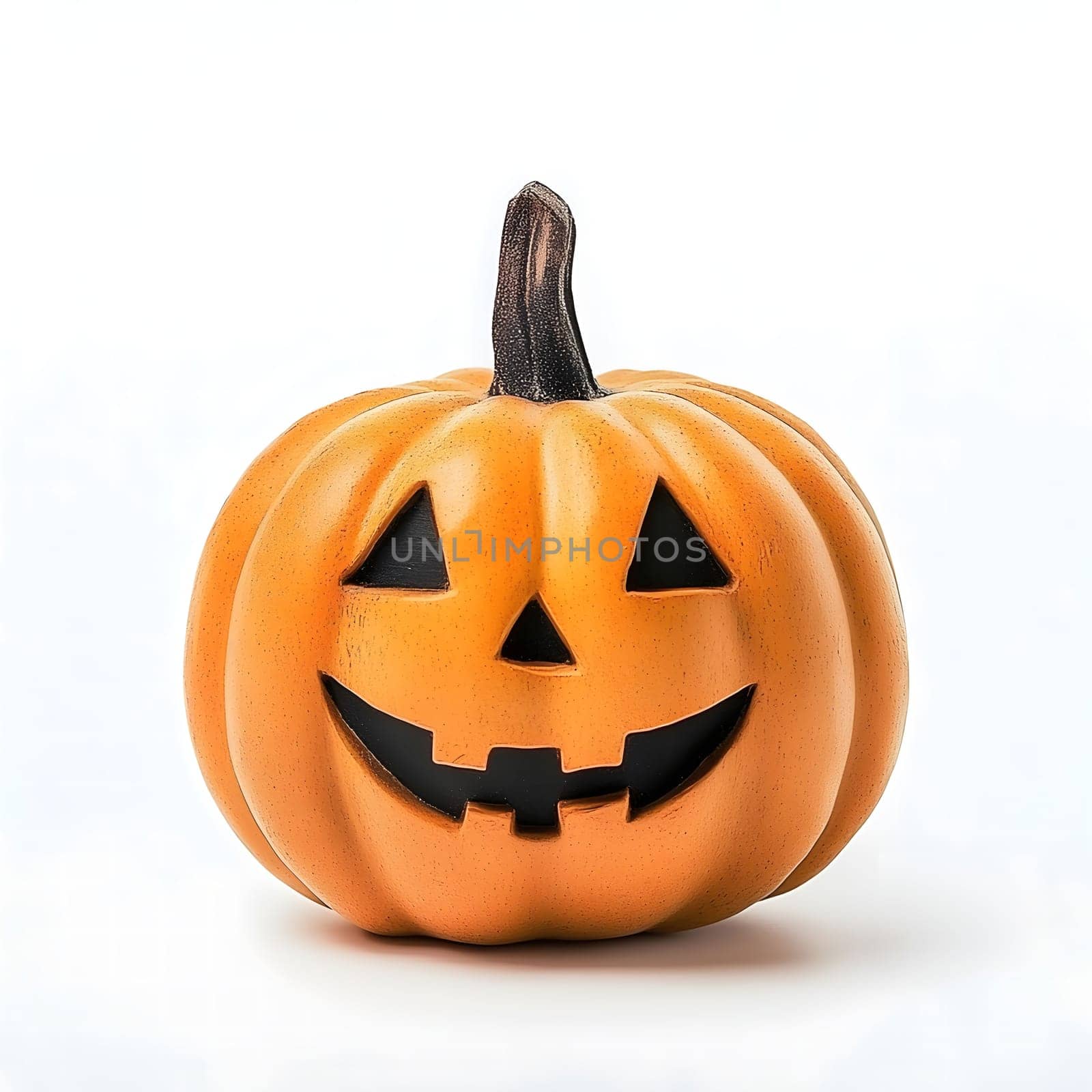A carved pumpkin with a smiling face, a traditional Halloween decoration.