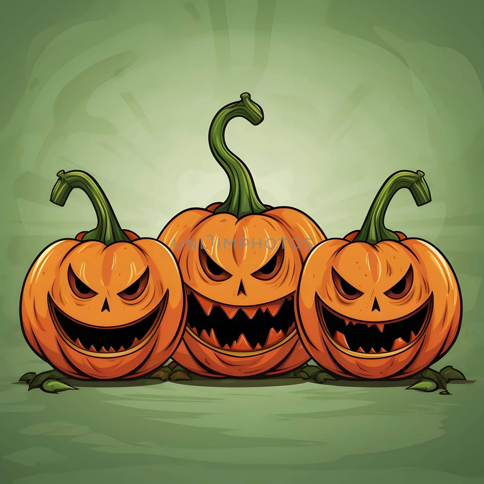 Three cartoon pumpkins with spooky grins. They're perfect for Halloween decorations and celebrations.