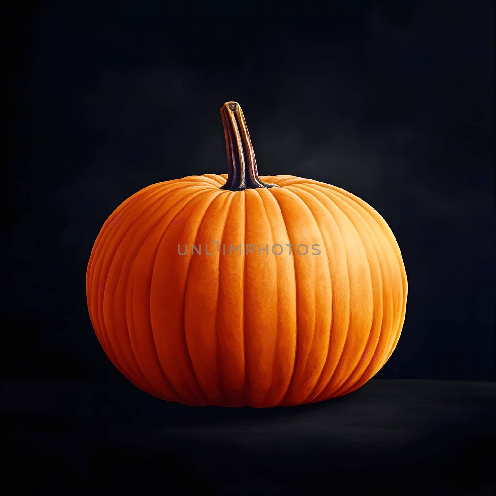 A close-up photograph of a single pumpkin set against a dark background.