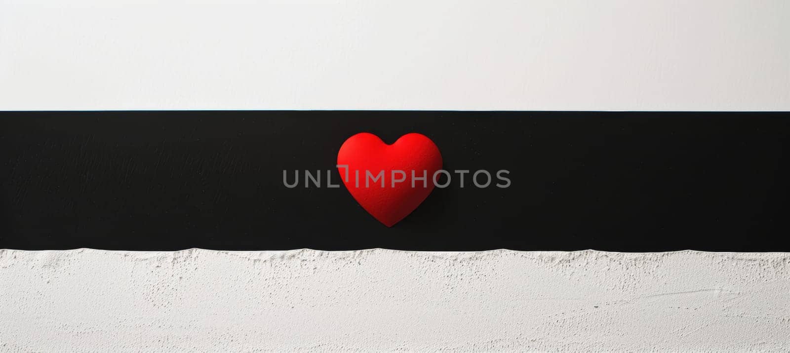 A striking black and white valentine's day greeting card featuring a central textured red heart. the heart's velvety appearance contrasts with the card's sleek, minimalist design, creating a sophisticated and elegant look.