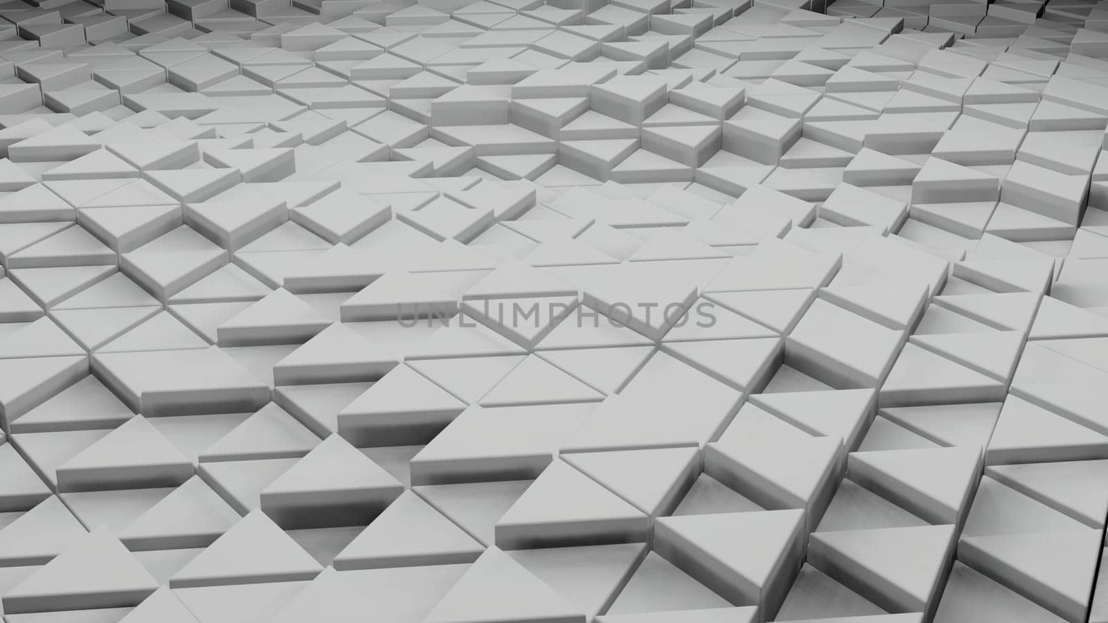 Surface of 3d triangles moving in waves. Design. Wave oscillations on surface of triangles. Geometric surface with triangles oscillates and vibrates.