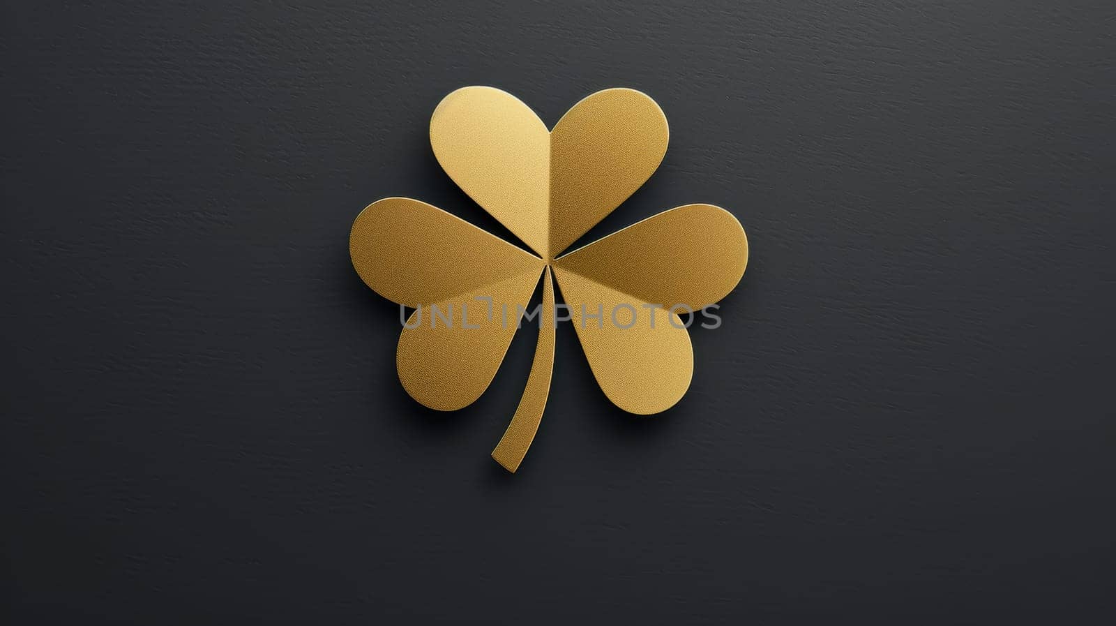 A minimalist st. patrick's day greeting card featuring a simple gold clover on a matte black background. the metallic accents create a sleek and modern look, ideal for sophisticated print design and festive greetings.