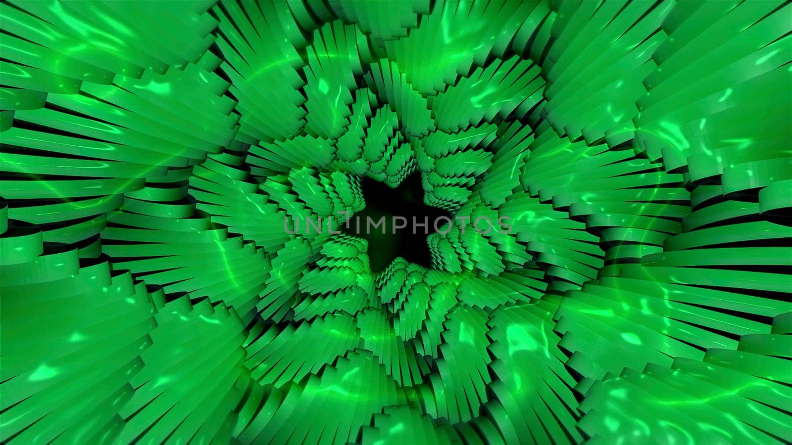 Green bright abstraction. Motion. A bright background on which they shimmer like a star in the center and sparkle with different green shades. High quality 4k footage