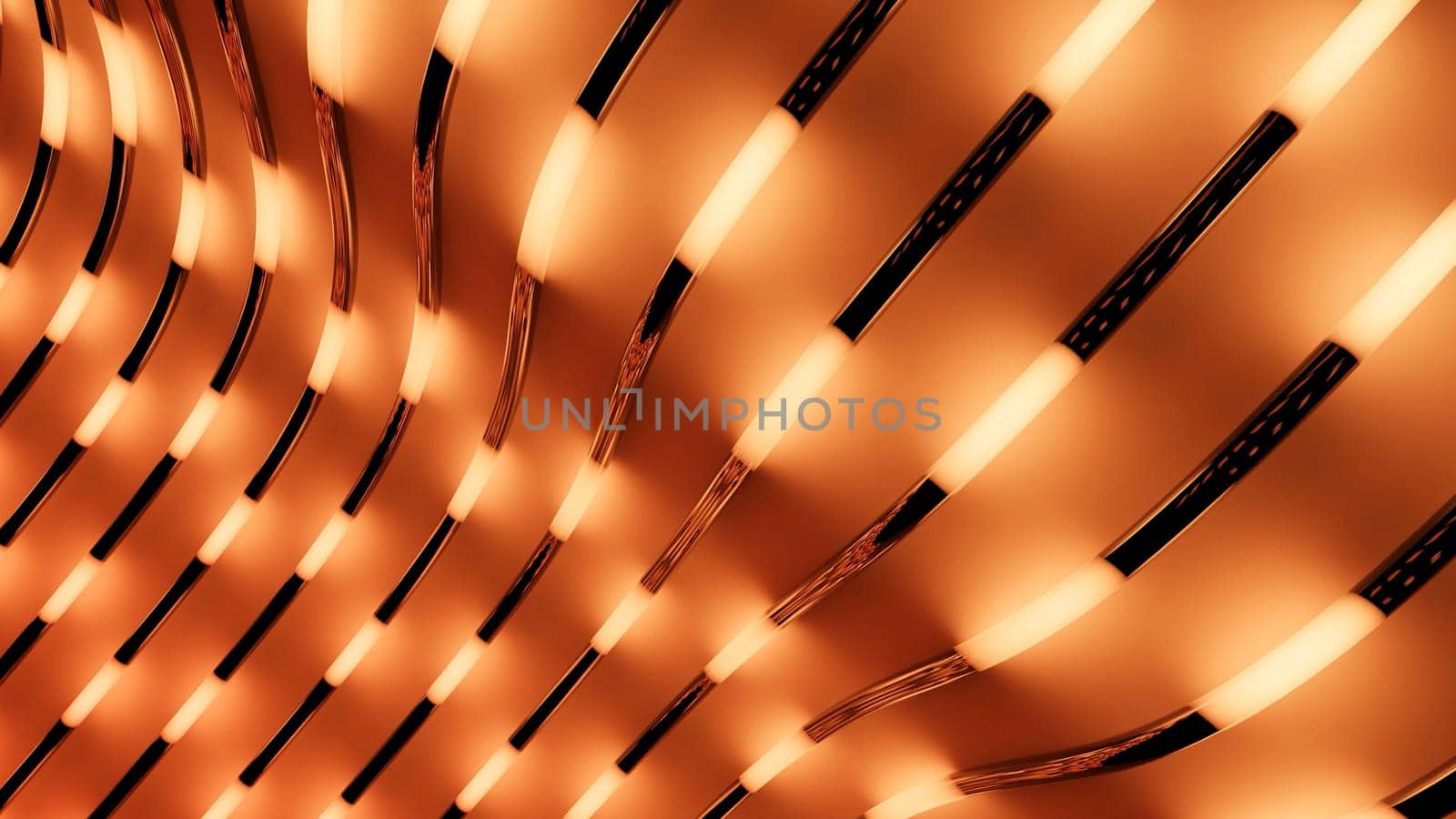 Moving luminous stripes in tubes. Design. Background of curved tubes on surface with luminous strokes. Moving luminous strokes move in tubes.