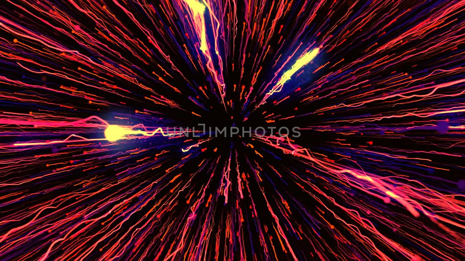 Bright abstraction.Motion. A dark background with long bright lines shimmering and moving in the 3d format and falling right into the center. High quality 4k footage
