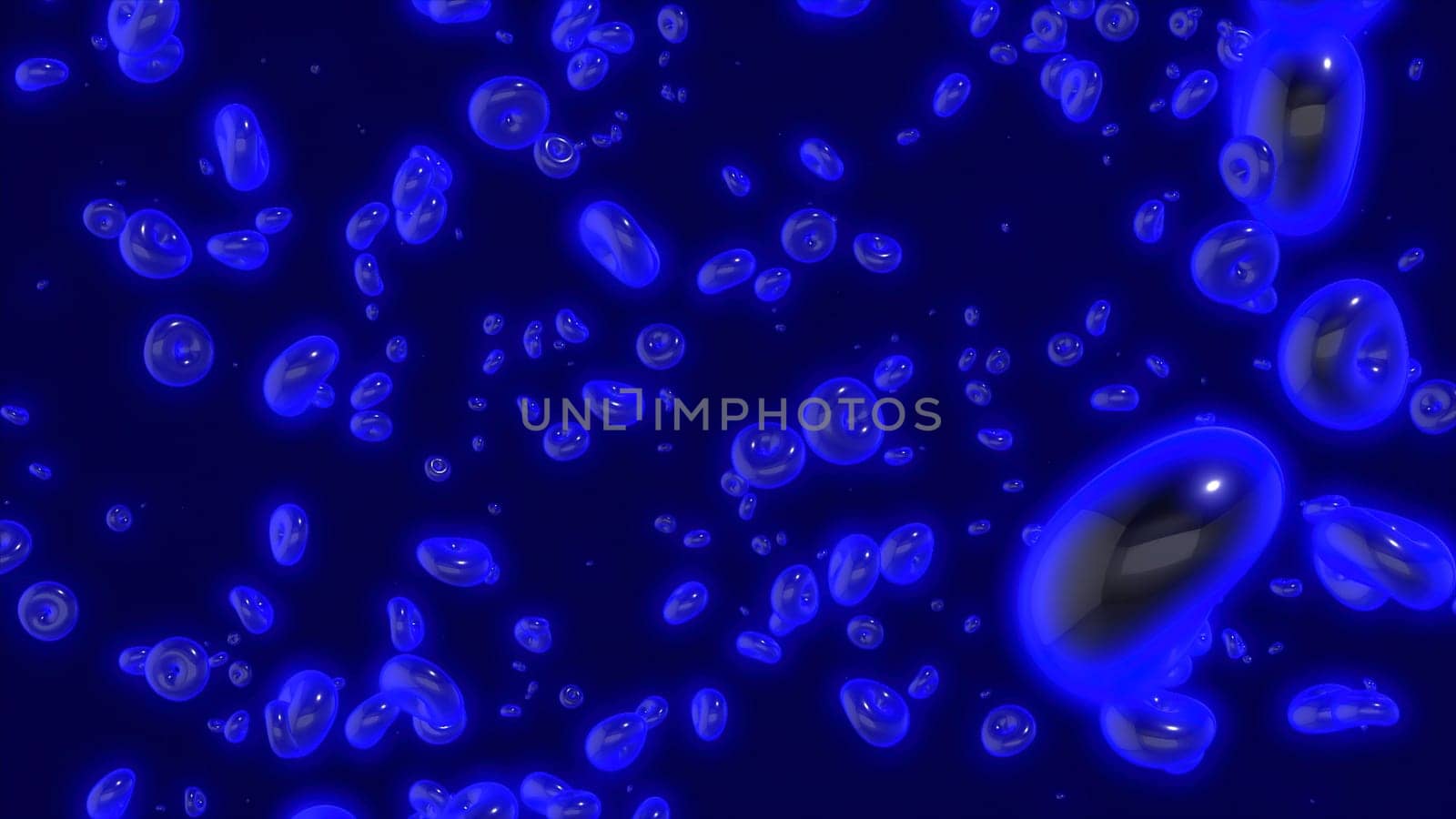 Animation with moving molecules in space. Motion. Ring 3d molecules move in chaotic field. 3D molecules or particles move in space.