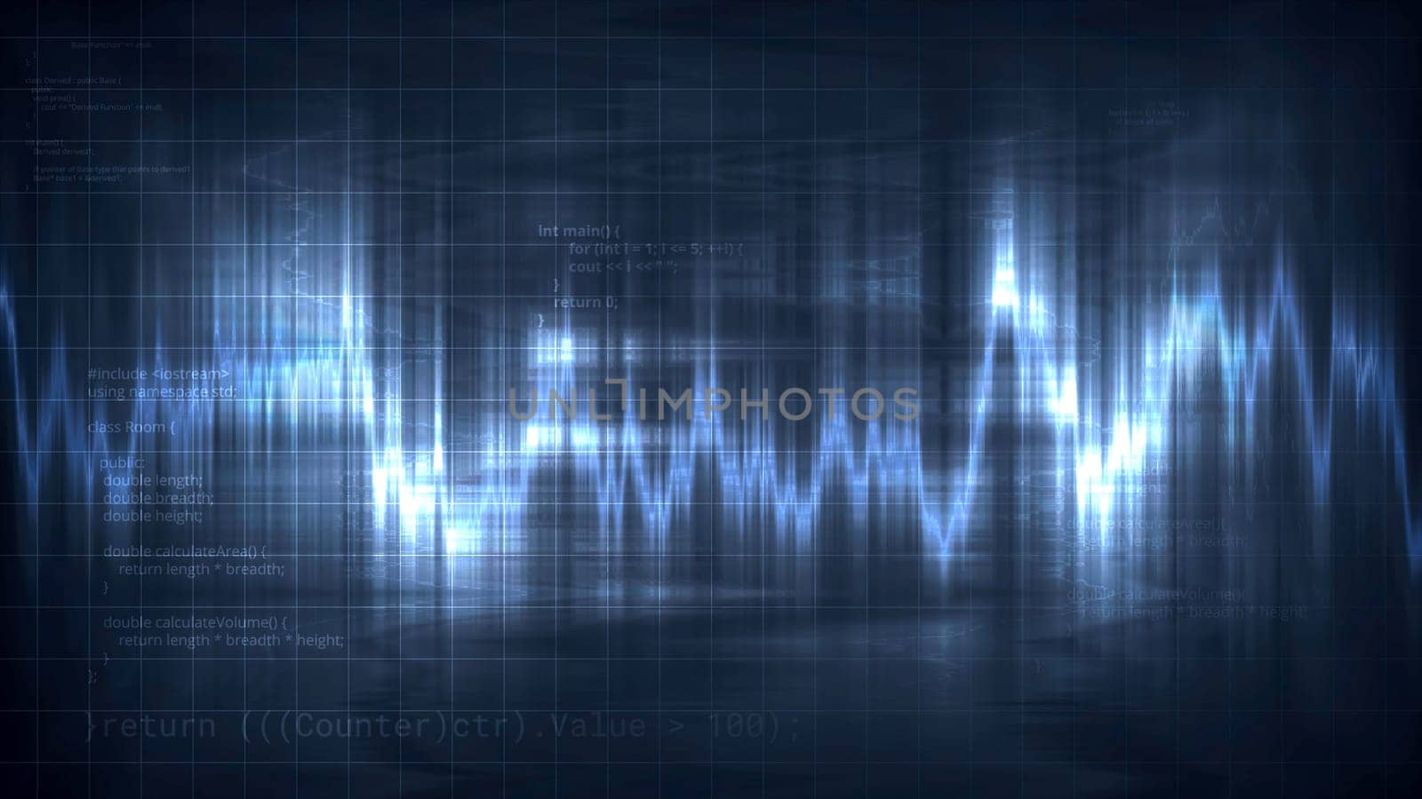 Electric light wave line. Motion. Bright glowing line moves with wave vibrations. Wavy line moves and glows.