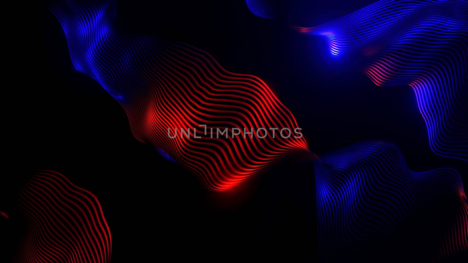 Wavy fabric stripes move in space. Design. Beautiful curved strip moves in waves from lines. Shining beautiful band of wavy lines.