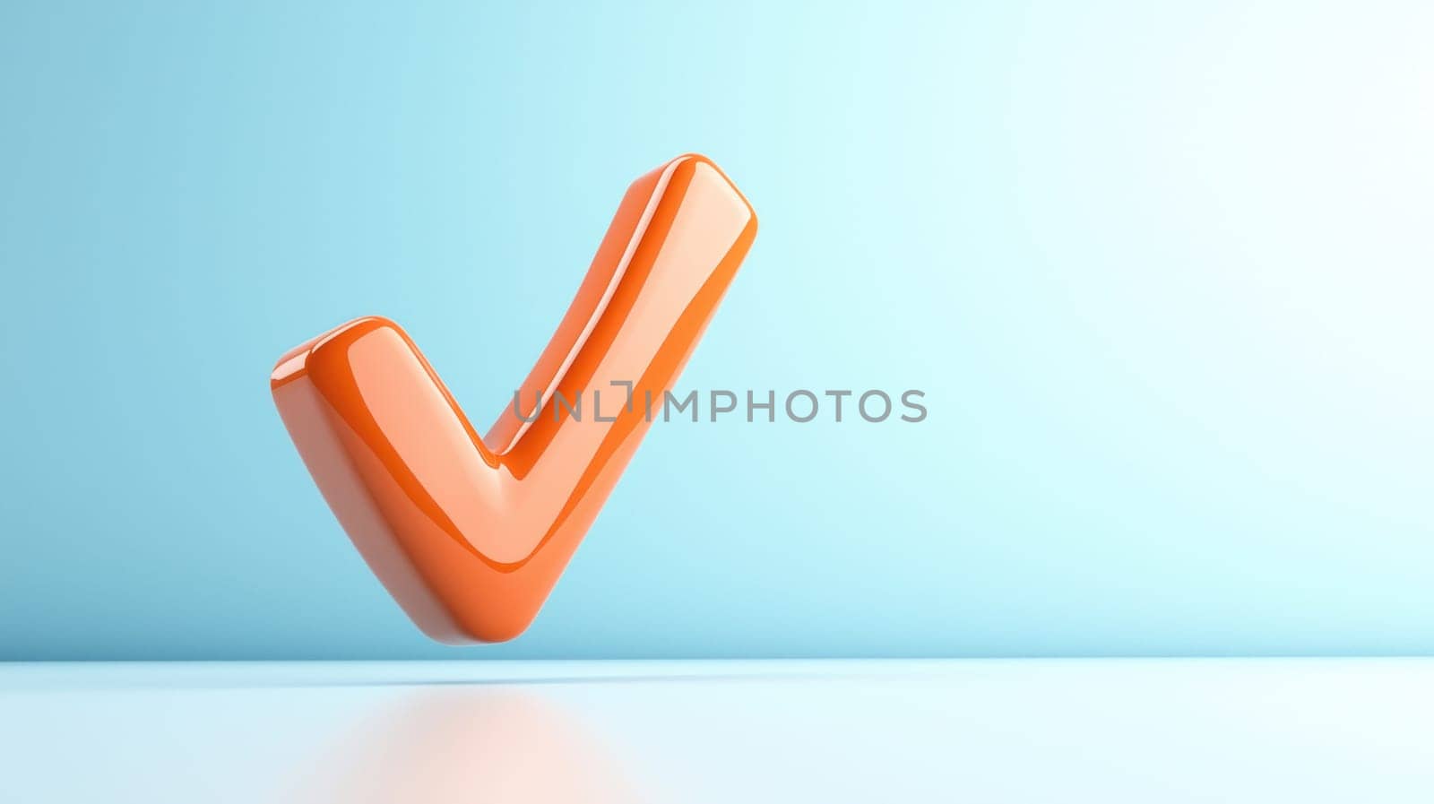 sleek orange checkmark symbol against bright background conveys positivity and approval.