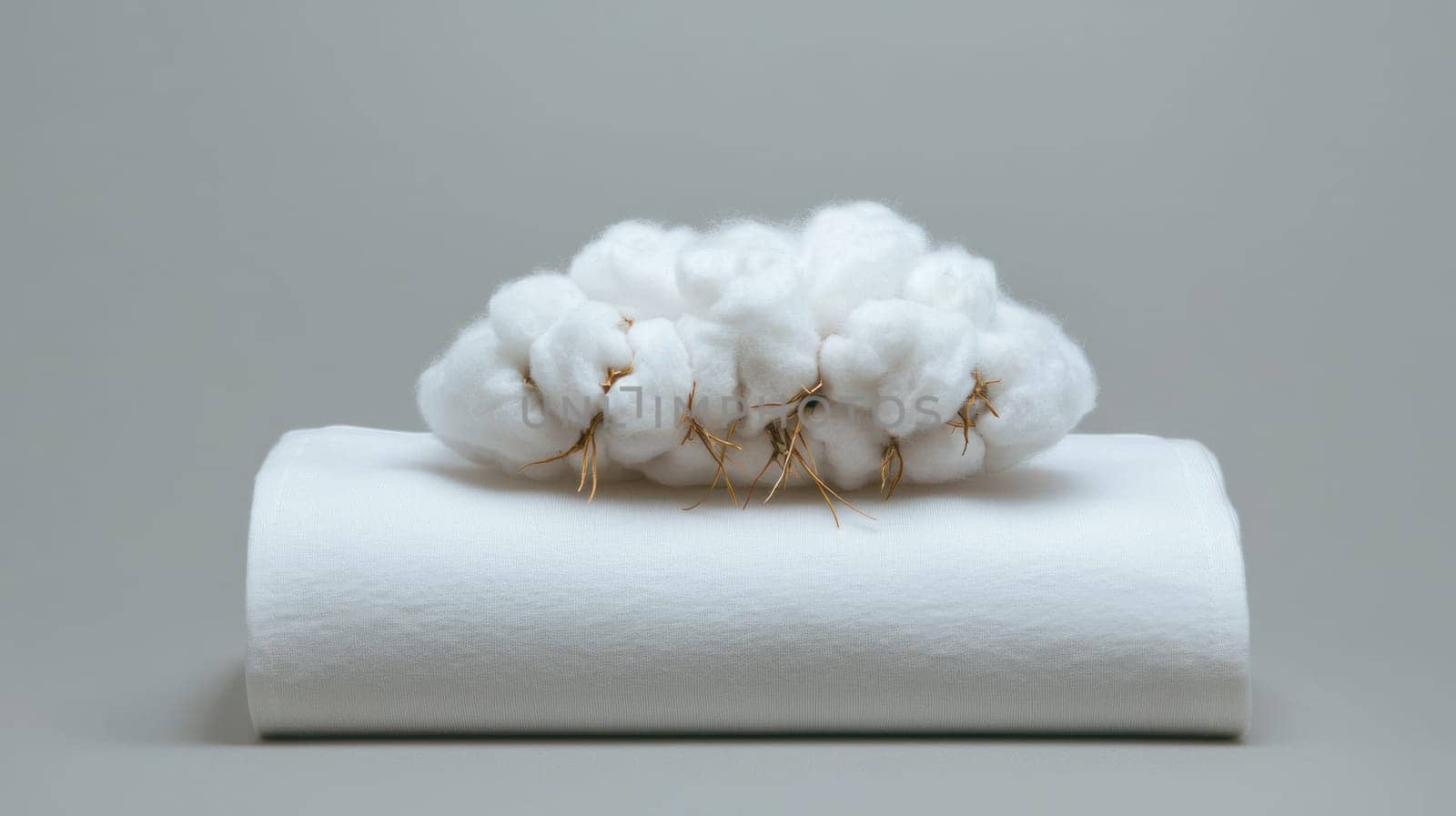 soft white cotton fabric with fluffy cotton bolls on top, showcasing natural beauty.