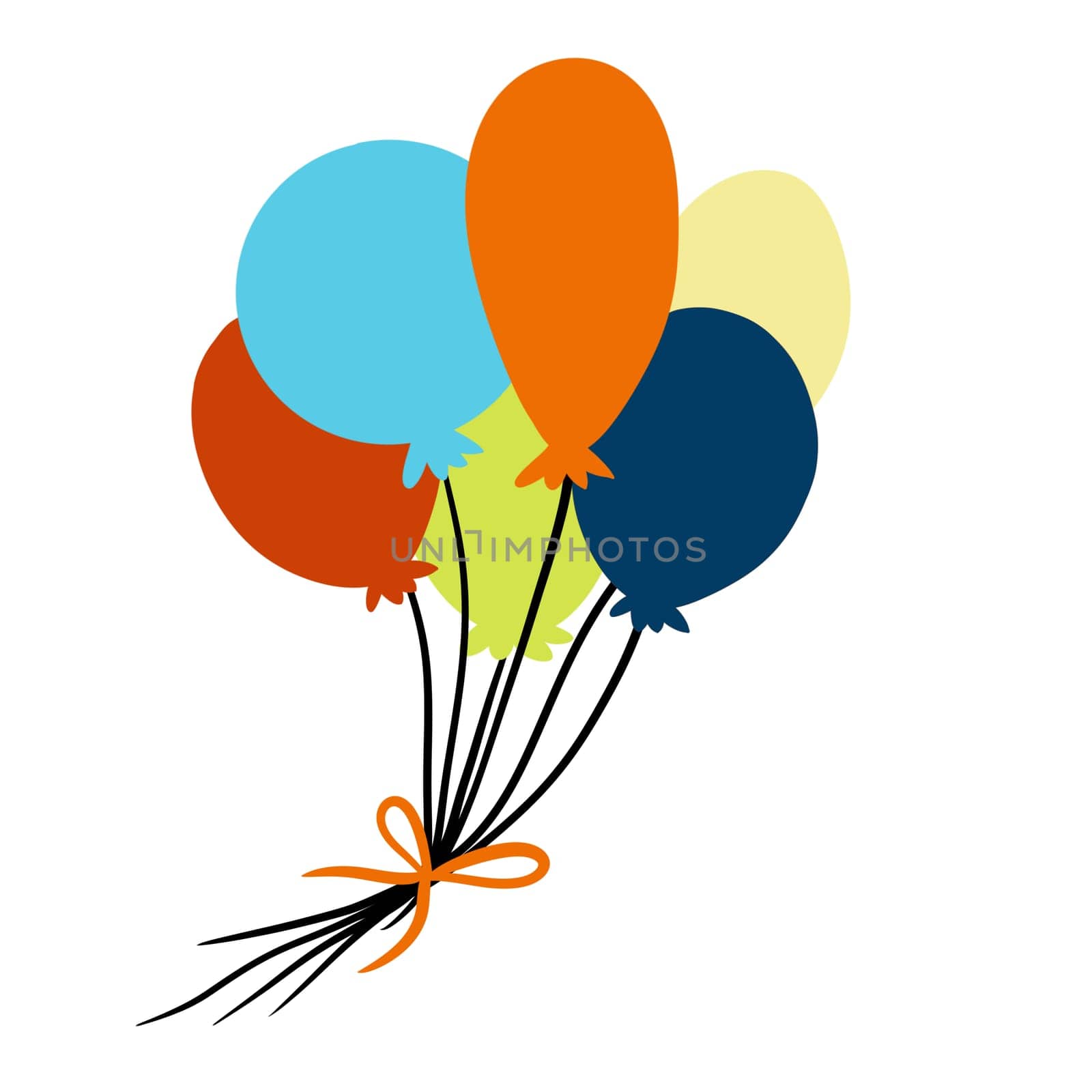 hand drawn illustration of green yellow pink blue orange hot air balloons. Design clipart for party celebration festive holiday festival birthday cards invitations. For kids children art