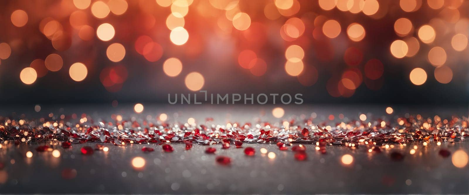 Abstract diffused festive holiday background of Christmas lights . Horizontal wallpaper. Copy space. used for digital decorative backgrounds, cards and holiday promotions.