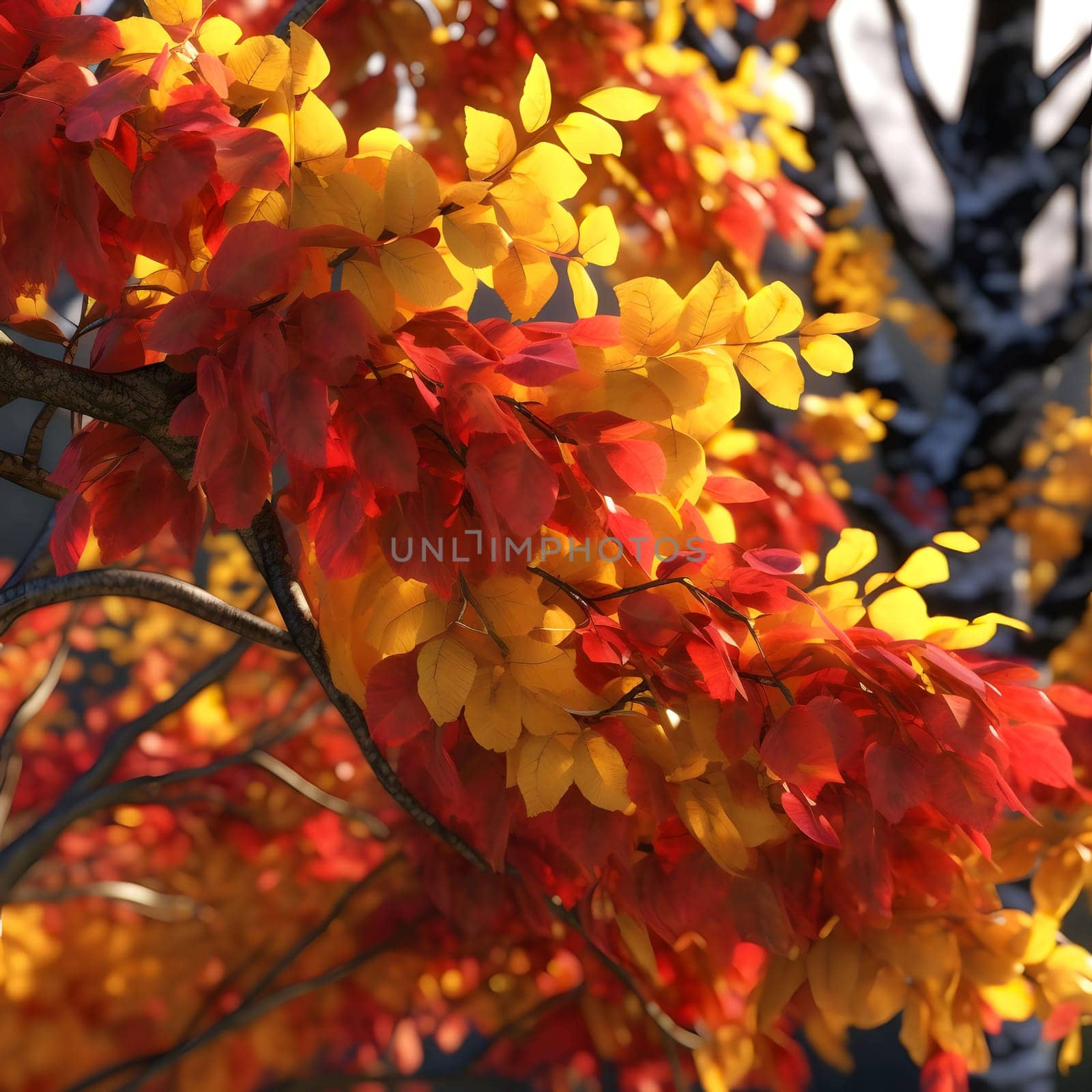 A close-up view of autumn leaves, showcasing the vibrant colors of the season.