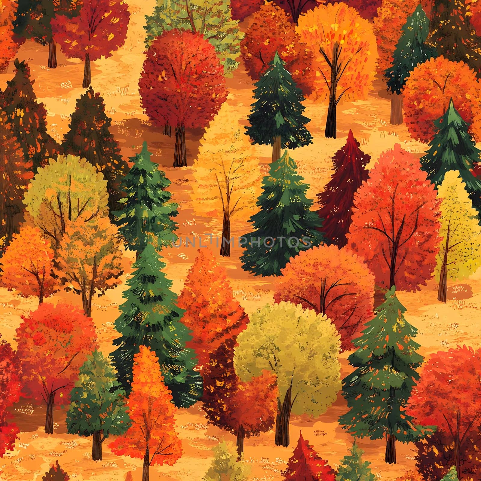A vibrant autumn forest scene with colorful trees