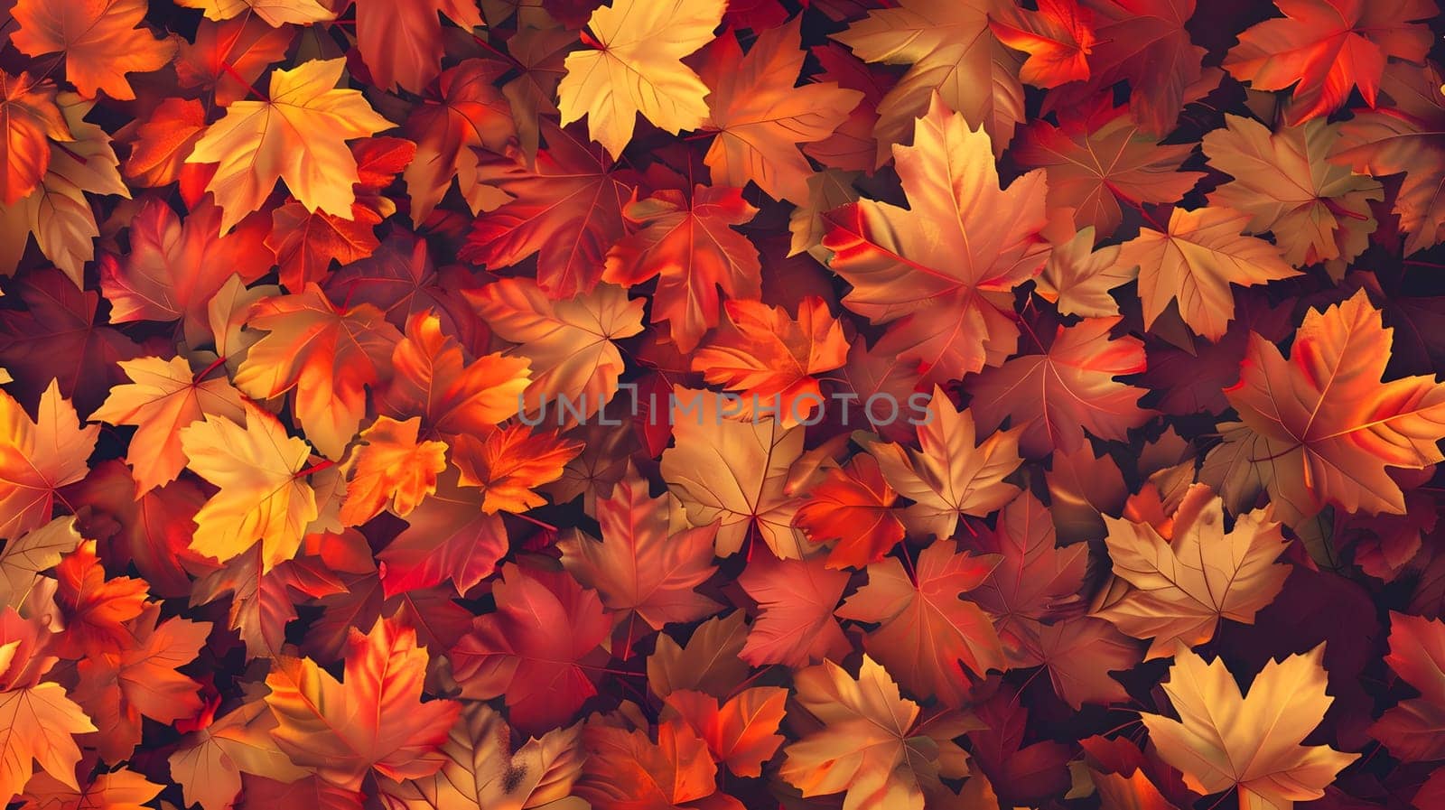 A collection of autumn leaves in vibrant shades of red, orange, and yellow, creating a beautiful and colorful pattern.