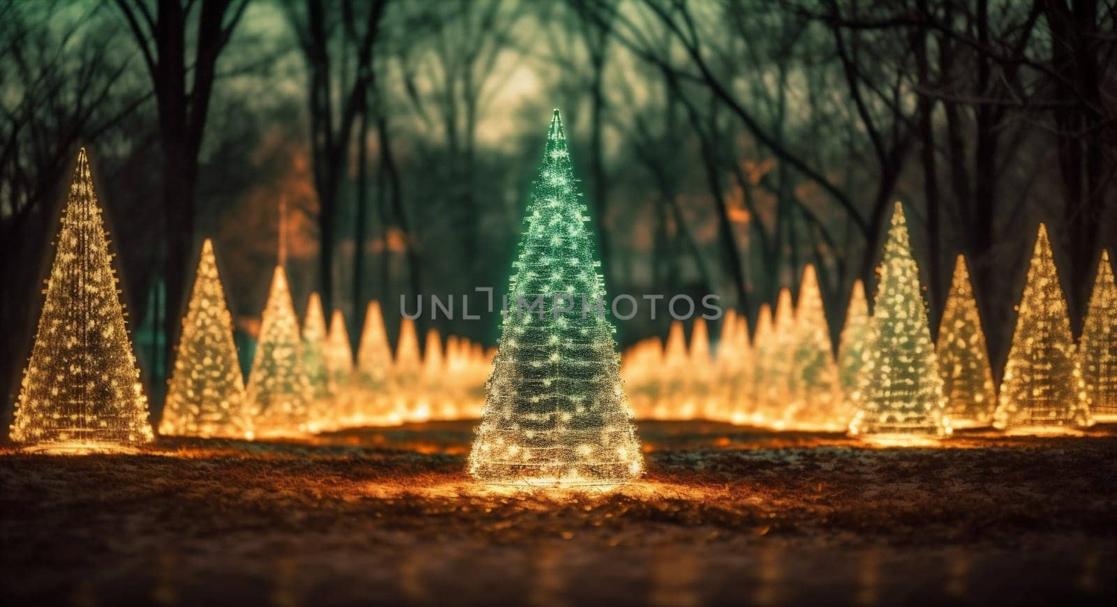 decoration winter background bokeh light blur texture tree celebration christmas holiday. Generative AI. by Vichizh