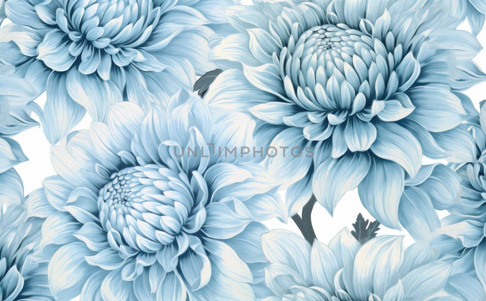 vintage illustration background leaf white pattern flower floral design seamless blue. Generative AI. by Vichizh