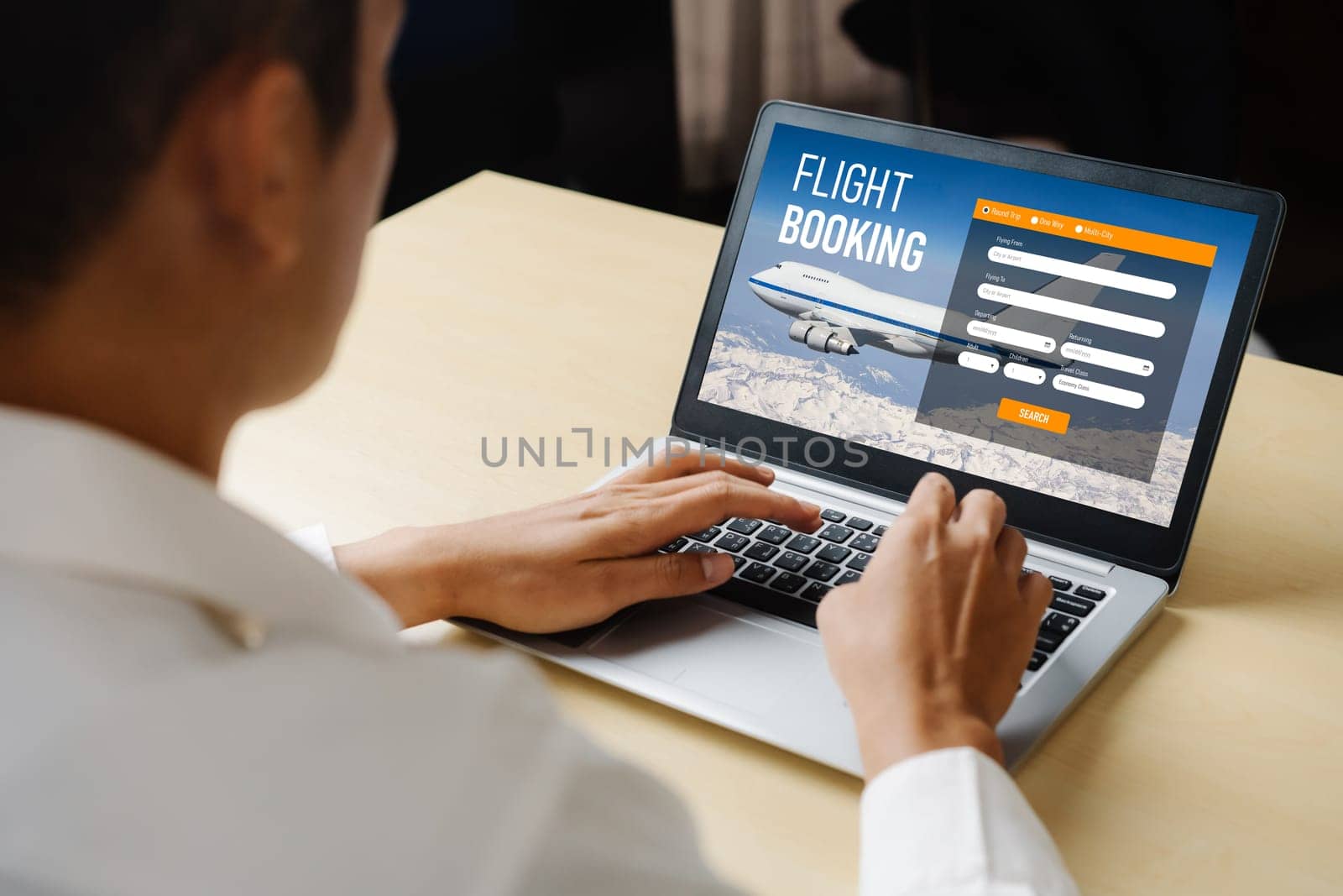 Online flight booking website provide modish reservation system . Travel technology concept .