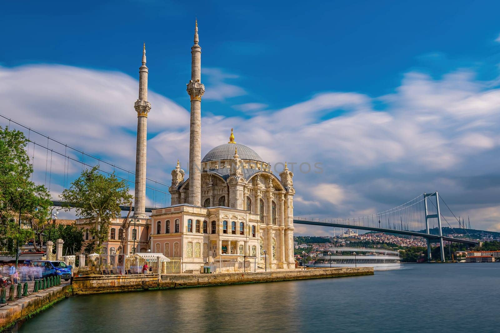Ortakoy mosque on the shore of Bosphorus in Istanbul, Turkey 