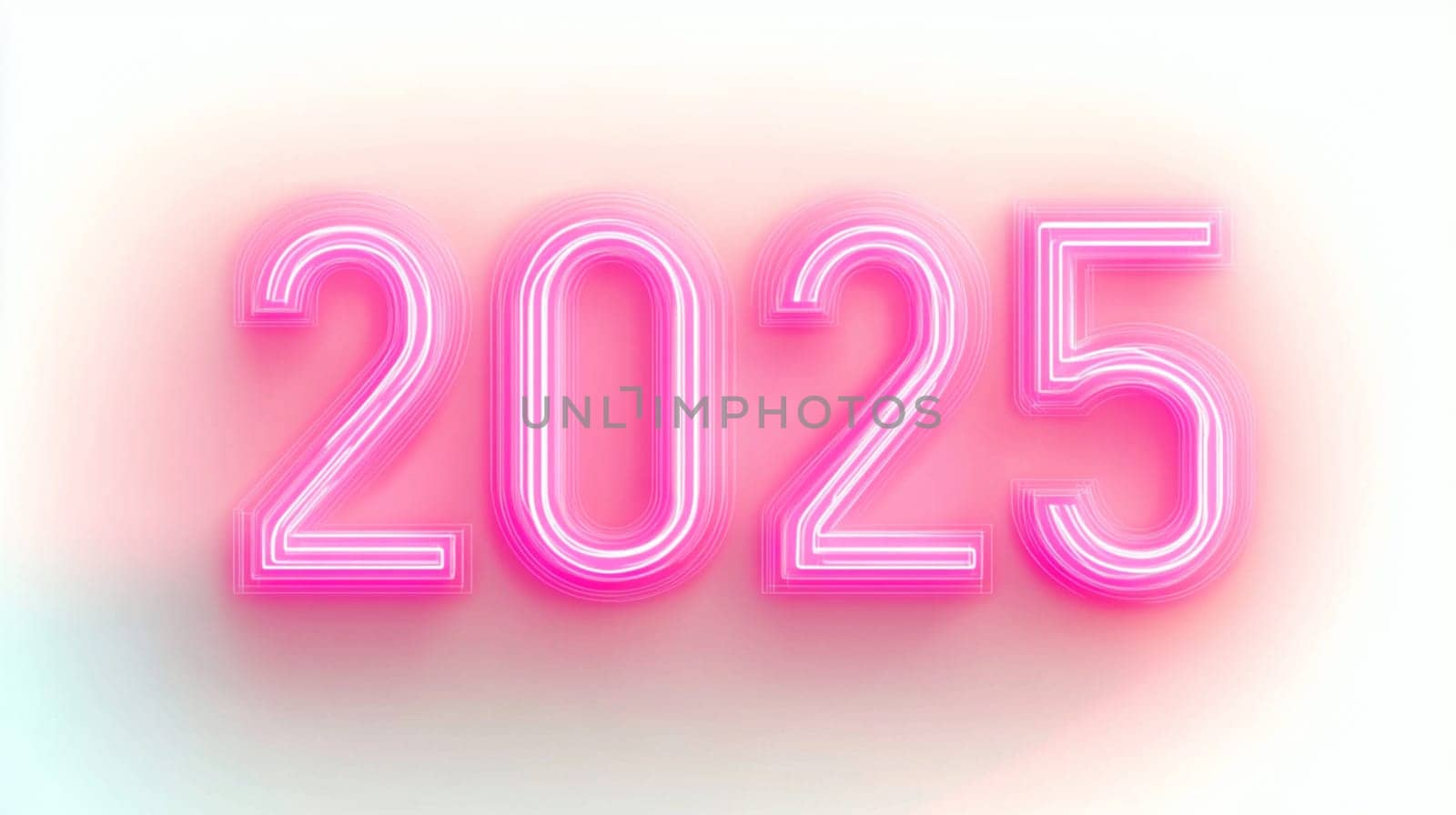 Pink neon sign glowing on a wall is showing the year 2025, perfect for new year's eve celebrations and futuristic designs