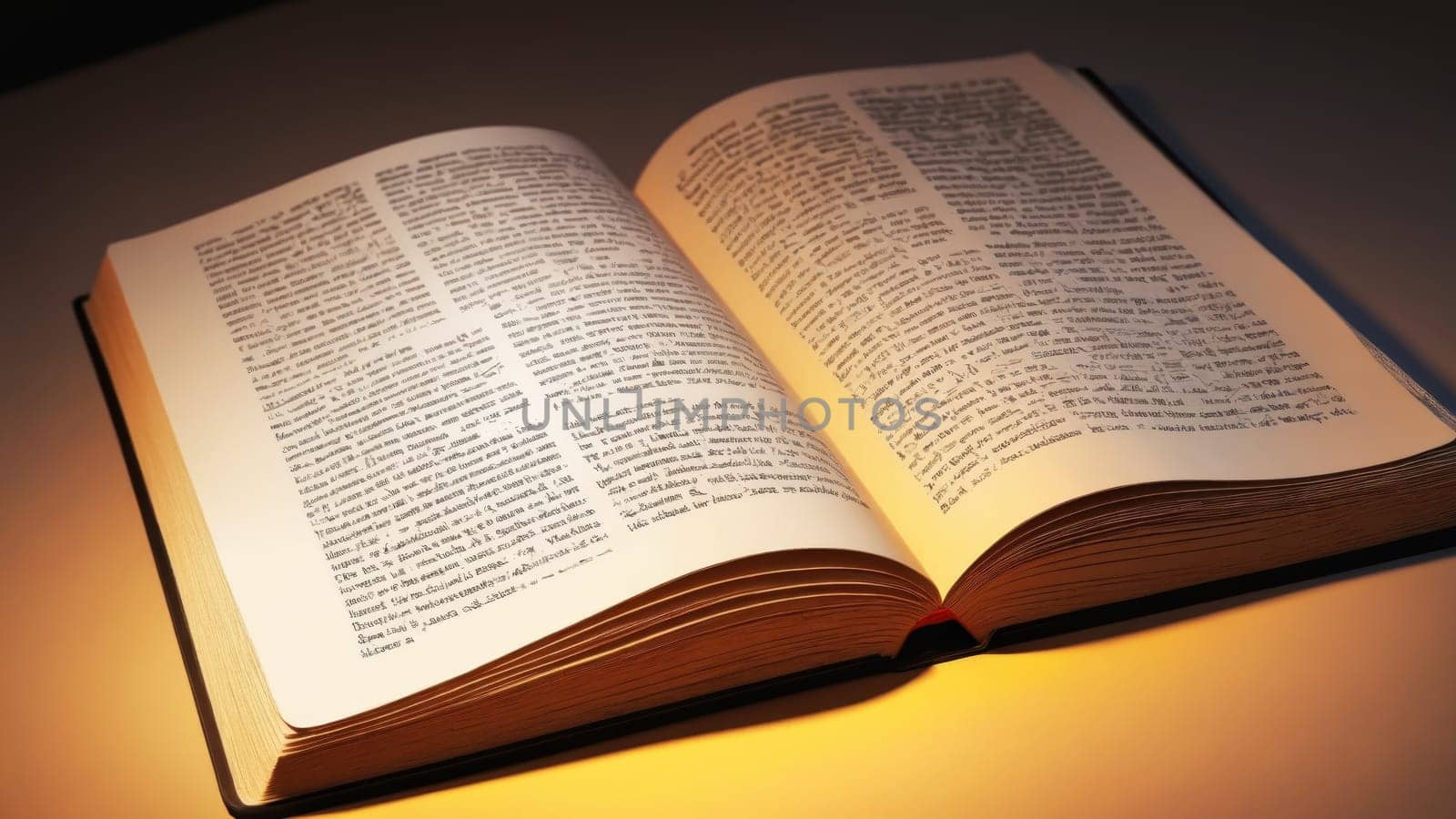 An open book emits a soft glow, its pages slightly turning as if caught in a gentle breeze. Warm light envelops it, creating an enchanting atmosphere that invites curiosity.