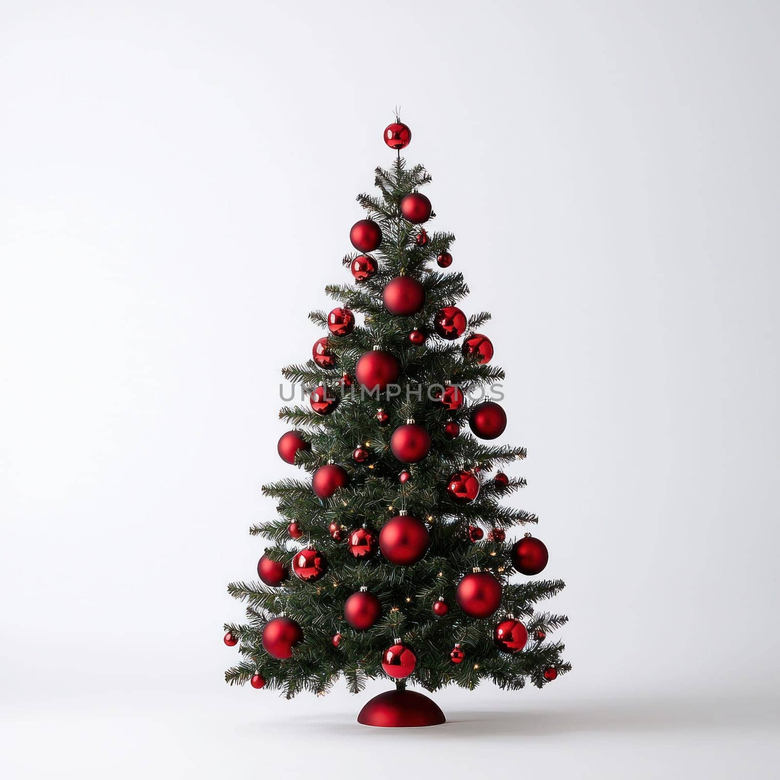 festive Christmas tree adorned with vibrant red ornaments, perfect for celebrations.