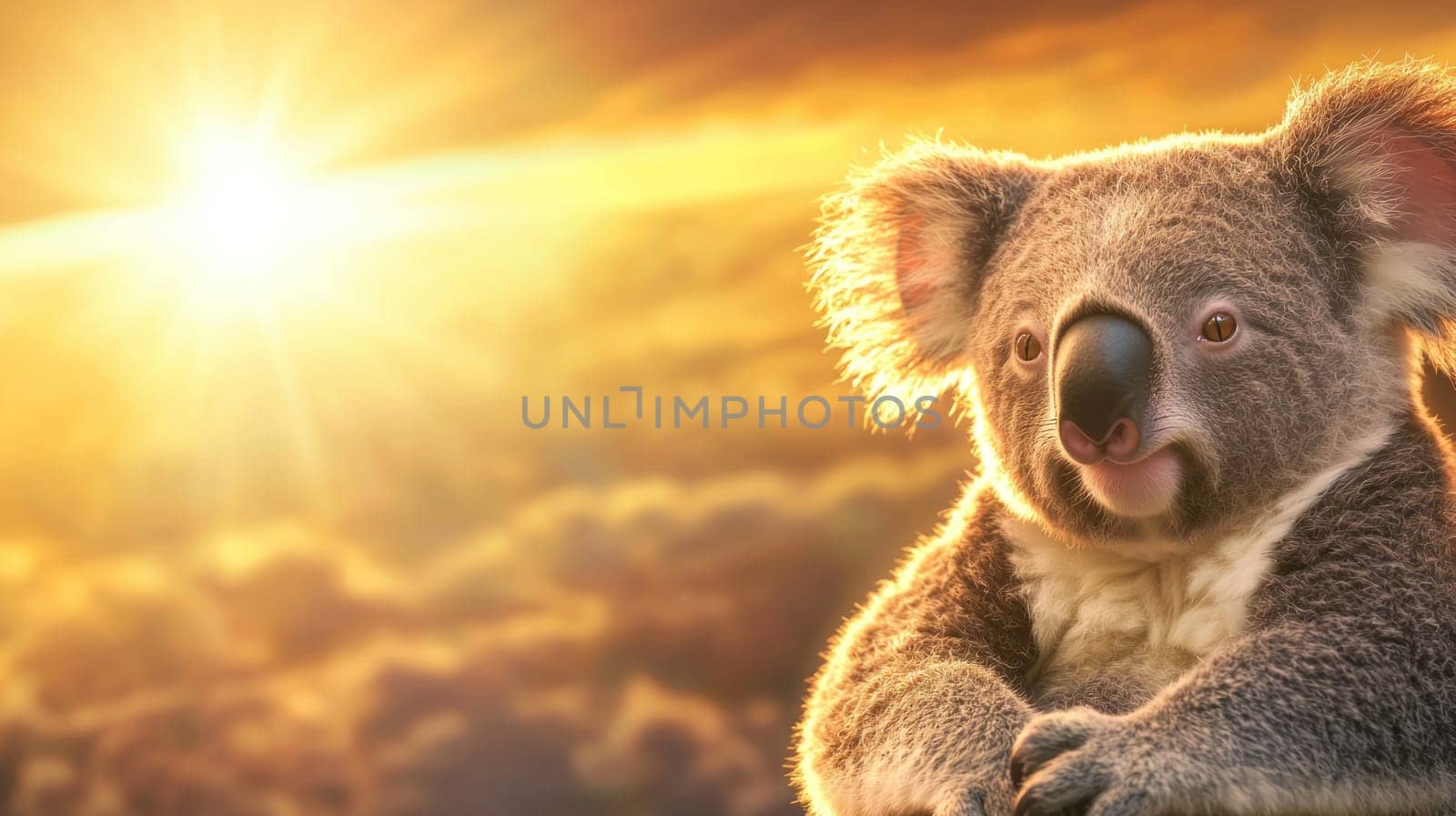 koala gazes at stunning sunset, evoking sense of wonder and tranquility.