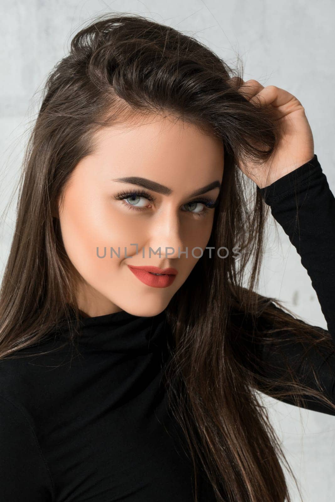 Gorgeous young girl wearing sexy top and black tanga portrait