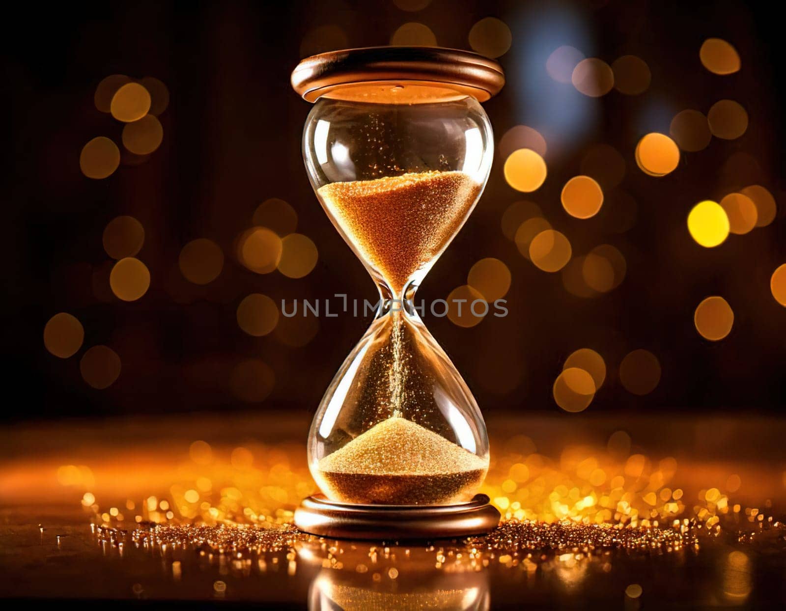 Sands of Time.A timeless hourglass, its grains of sand slowly slipping away.The image symbolizes the passage of time, the fleeting nature of moments, and the inevitable march of destiny.