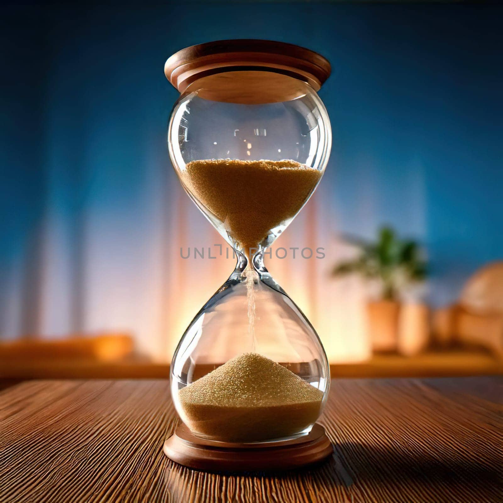 Sands of Time.A timeless hourglass, its grains of sand slowly slipping away.The image symbolizes the passage of time, the fleeting nature of moments, and the inevitable march of destiny.