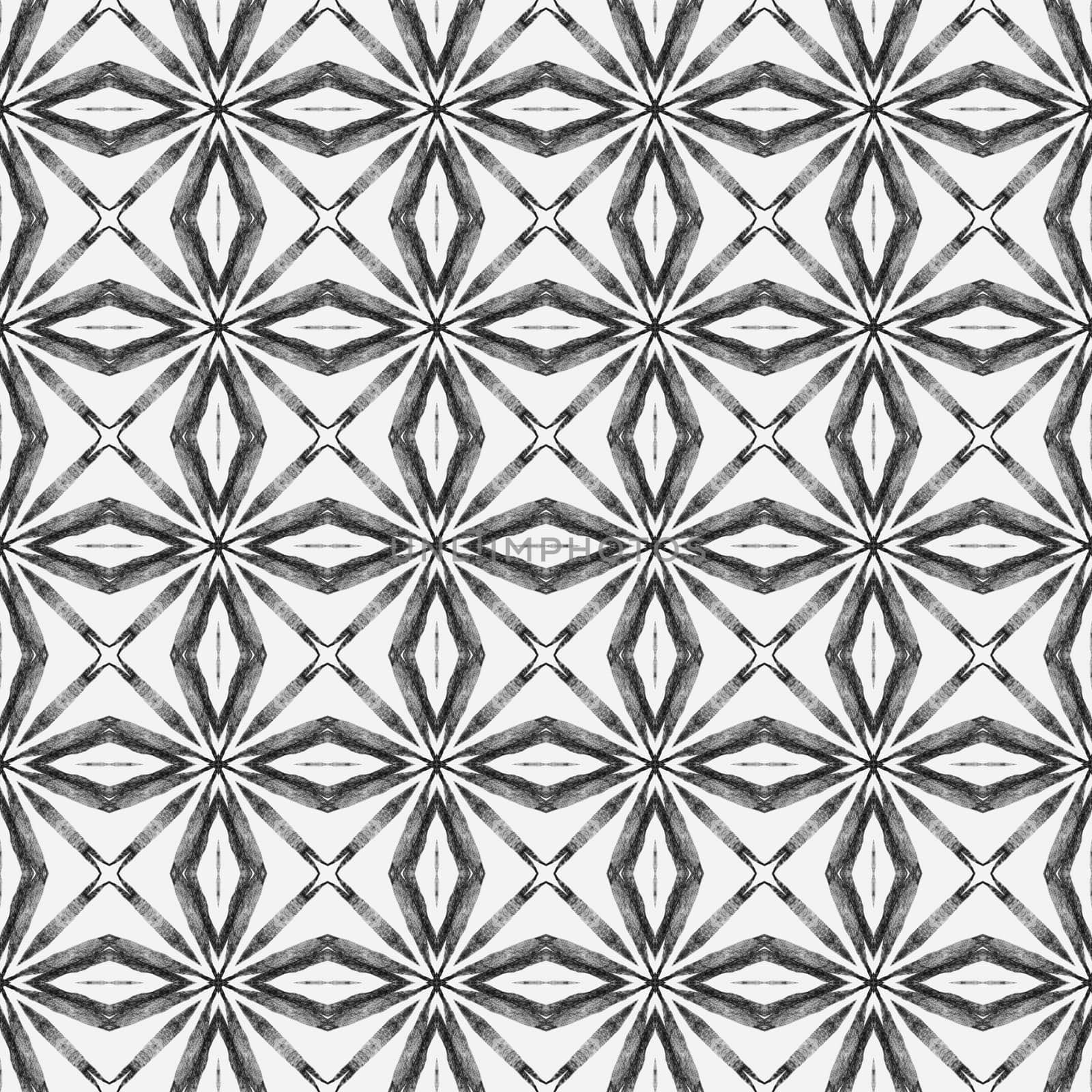 Textile ready terrific print, swimwear fabric, wallpaper, wrapping. Black and white ravishing boho chic summer design. Ethnic hand painted pattern. Watercolor summer ethnic border pattern.