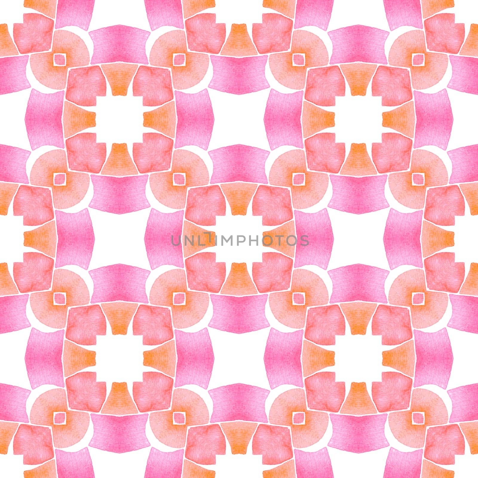 Watercolor summer ethnic border pattern. Orange worthy boho chic summer design. Ethnic hand painted pattern. Textile ready surprising print, swimwear fabric, wallpaper, wrapping.