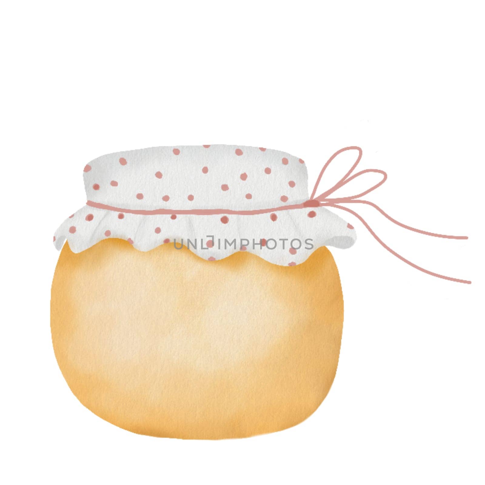 Jar with honey watercolor. Hand drawn dessert on white background. Ideal for tags and labels of organic farm honey. High quality illustration