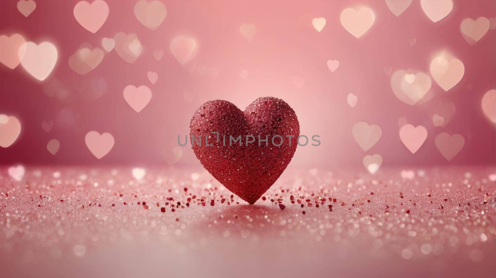 Red glitter heart on a pink glitter background. Isolated on a pink background. Valentines day.