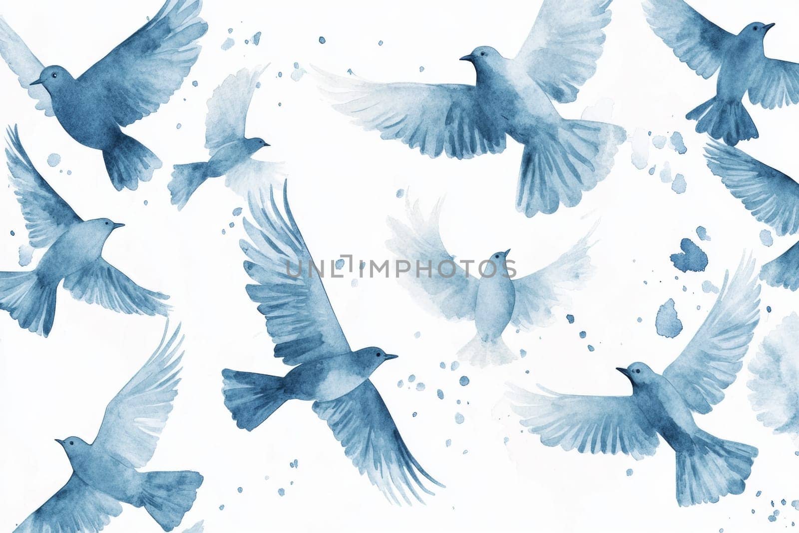 A flock of birds drawn with blue paint. High quality photo